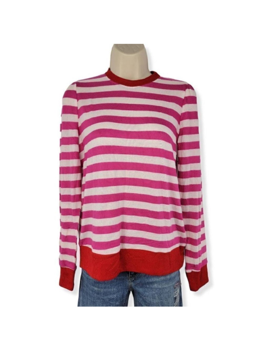 Gibson Look Fuschia Striped Crewneck XSmall
